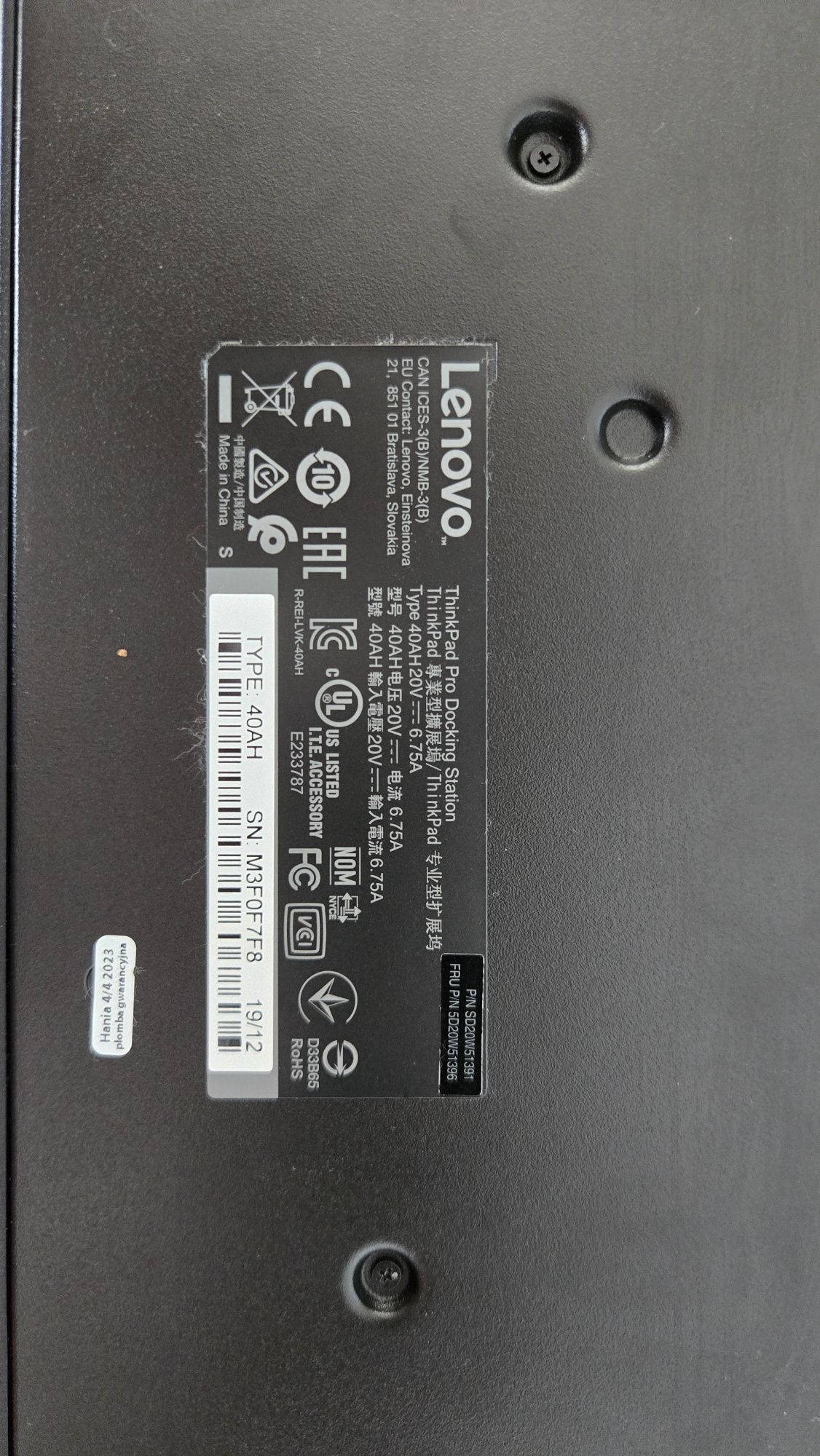 Lenovo STACJA DOKUJĄCA 40AH + zasilacz 130W