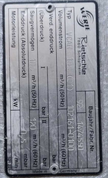 Bomba de vácuo 100/120m3/h 3 hp