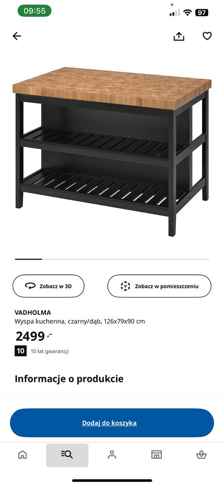 VADHOLMA wyspa kuchenna plus stolki