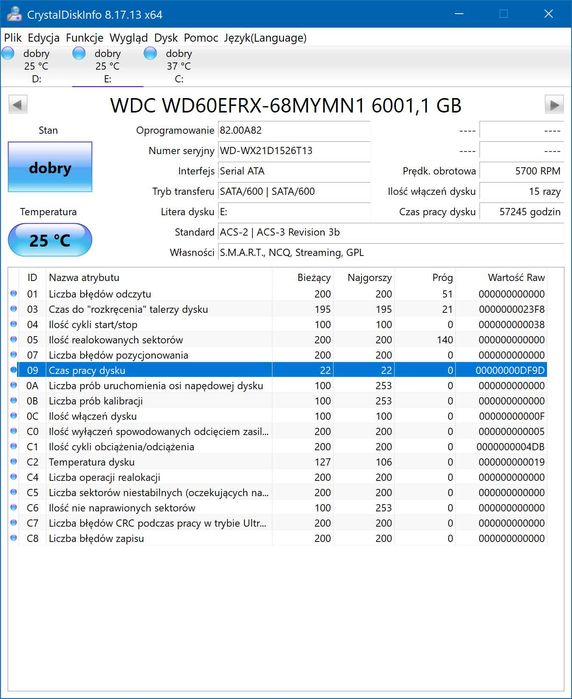 5x Dysk HDD WD Red 6TB 3,5" WD60EFRX