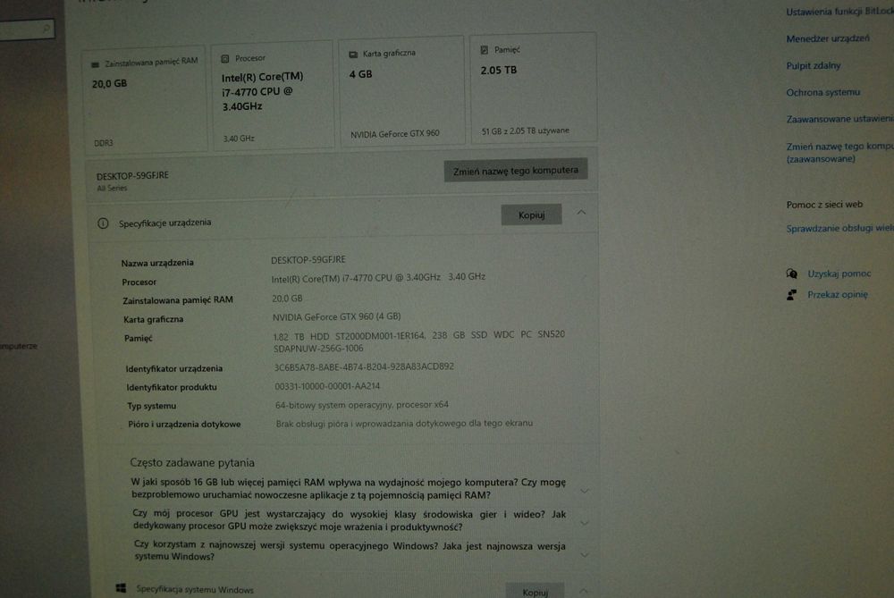 Komputer do gier i7-4770 grafika GTX 9604 GB 20GB RAM DDR3 /2TB