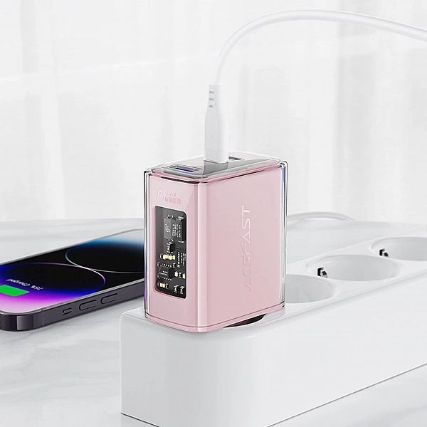 Acefast ładowarka GaN 65w 3 porty (1xUSB, 2xUSB C) szara (a45)