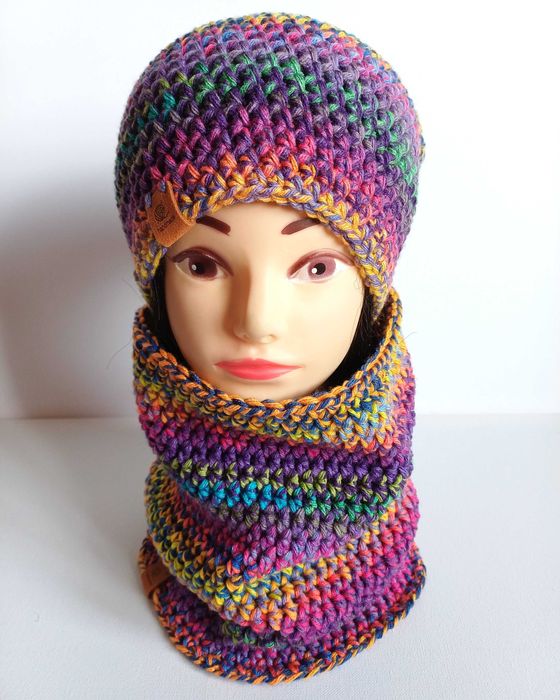 Kolorowy komplet czapka beanie z kominem