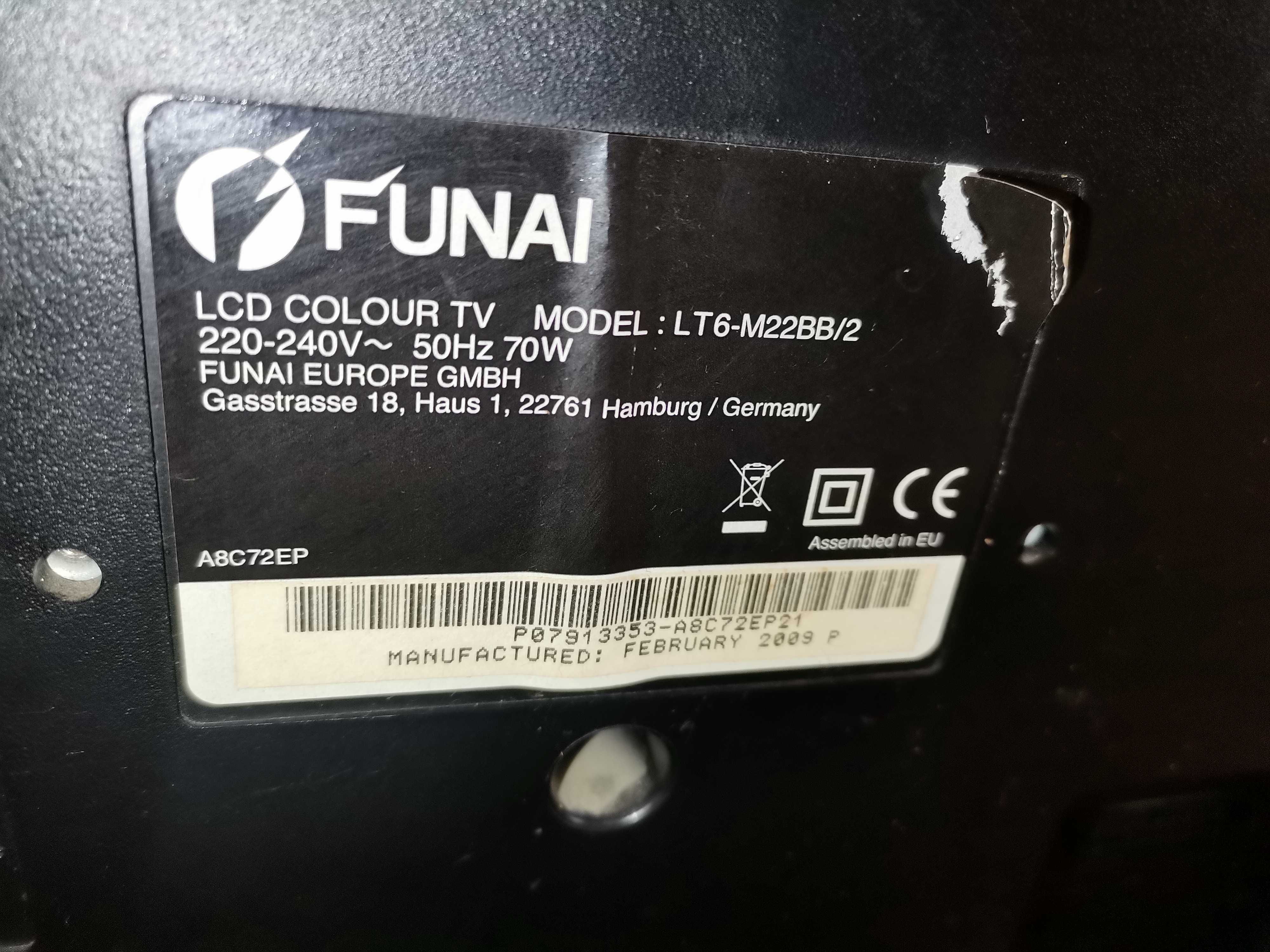 Tv monitor Funai 22 cale LT6-M22BB wej. hdmi pci euro compozytowe Rgb