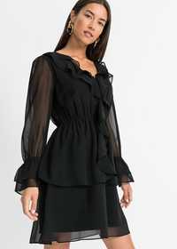 B.P.C sukienka szyfonowa czarna falbanki 46.