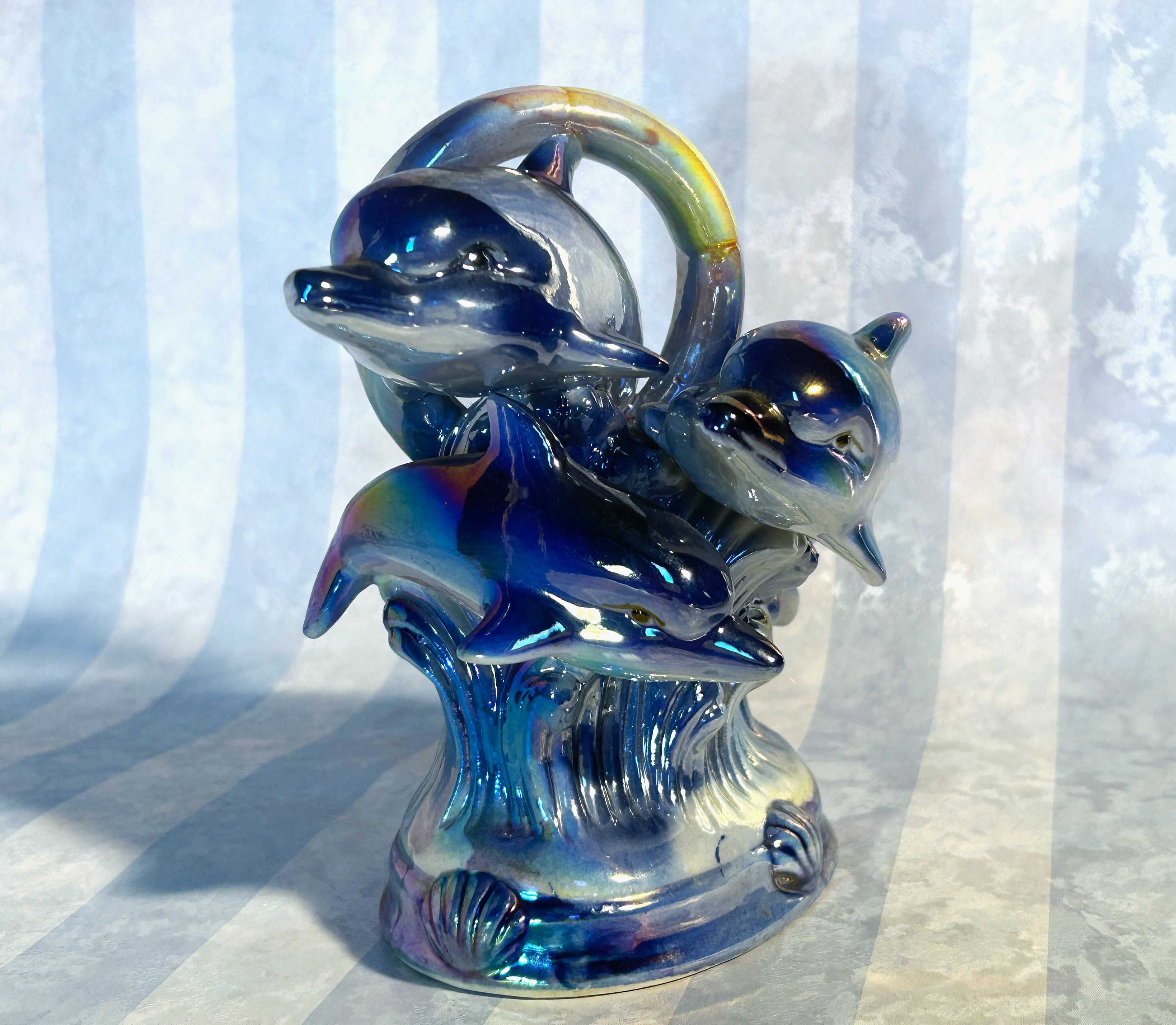 Figurka delfiny radosne, porcelana, kolekcjonerska szkliwiona