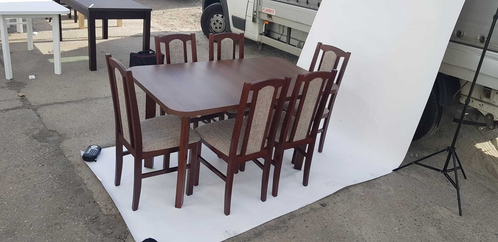 ZESTAW : Stół 80x140/180 + 6 krzeseł , orzech + cappuccino ,dostawa PL