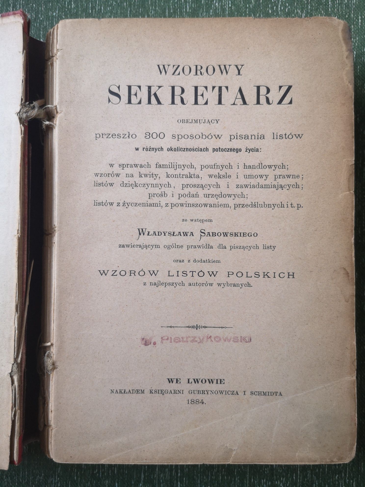 Wzorowy Sekretarz Władysław Sabowski 1884r