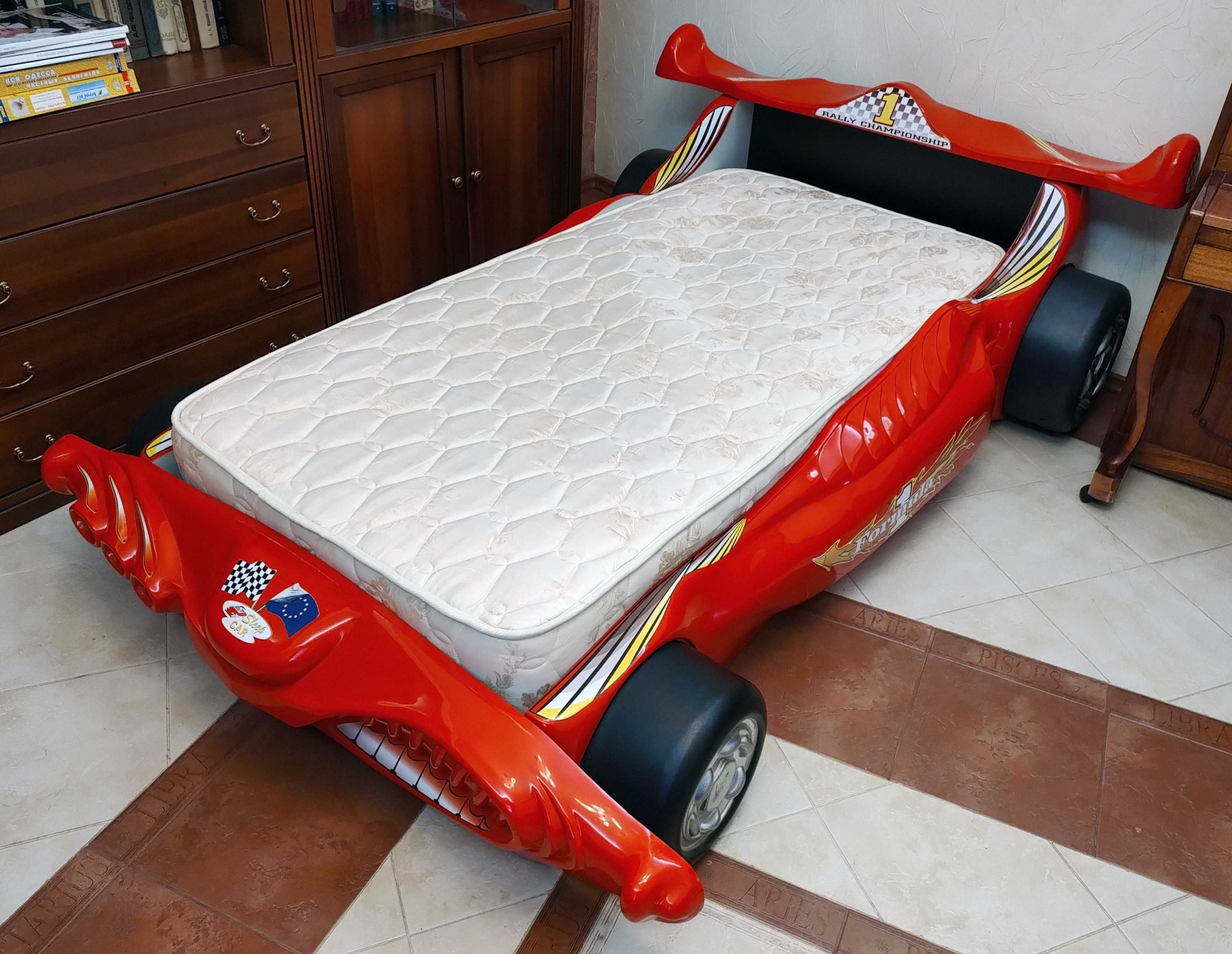 Большая кровать машинка 90 200 с изголовьем красная Sleep CAR Formula1