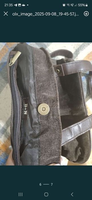 Замшева сумка з кожаними ручками,коричневого кольору