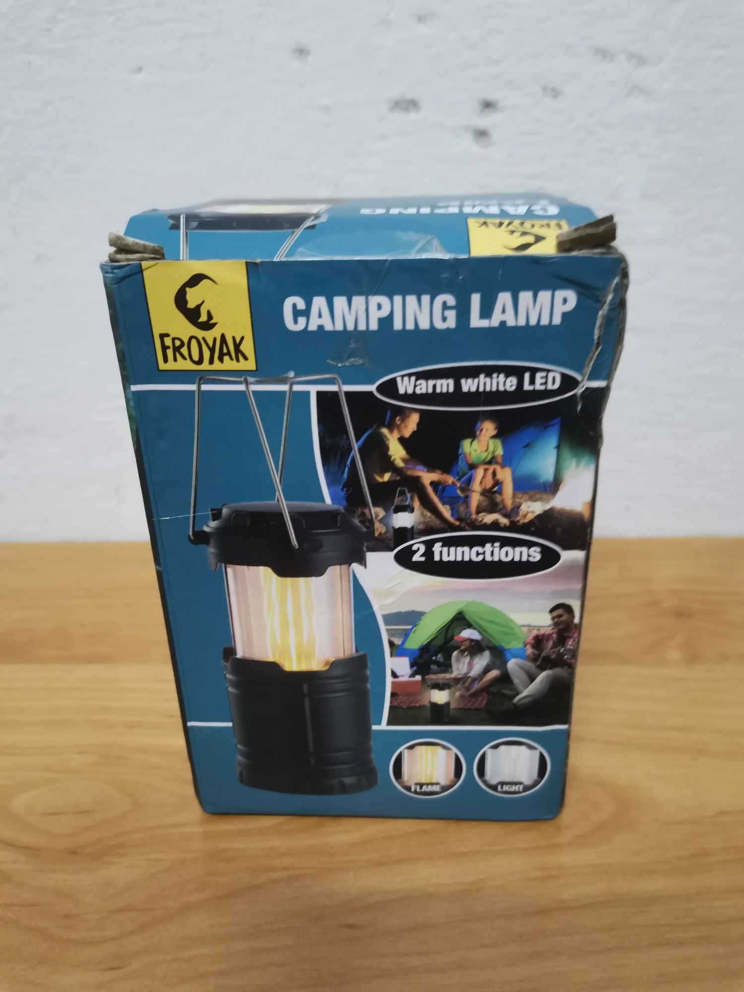 Lampka kampingowa do namiotu 2w1 efekt plomienia + LED na baterie