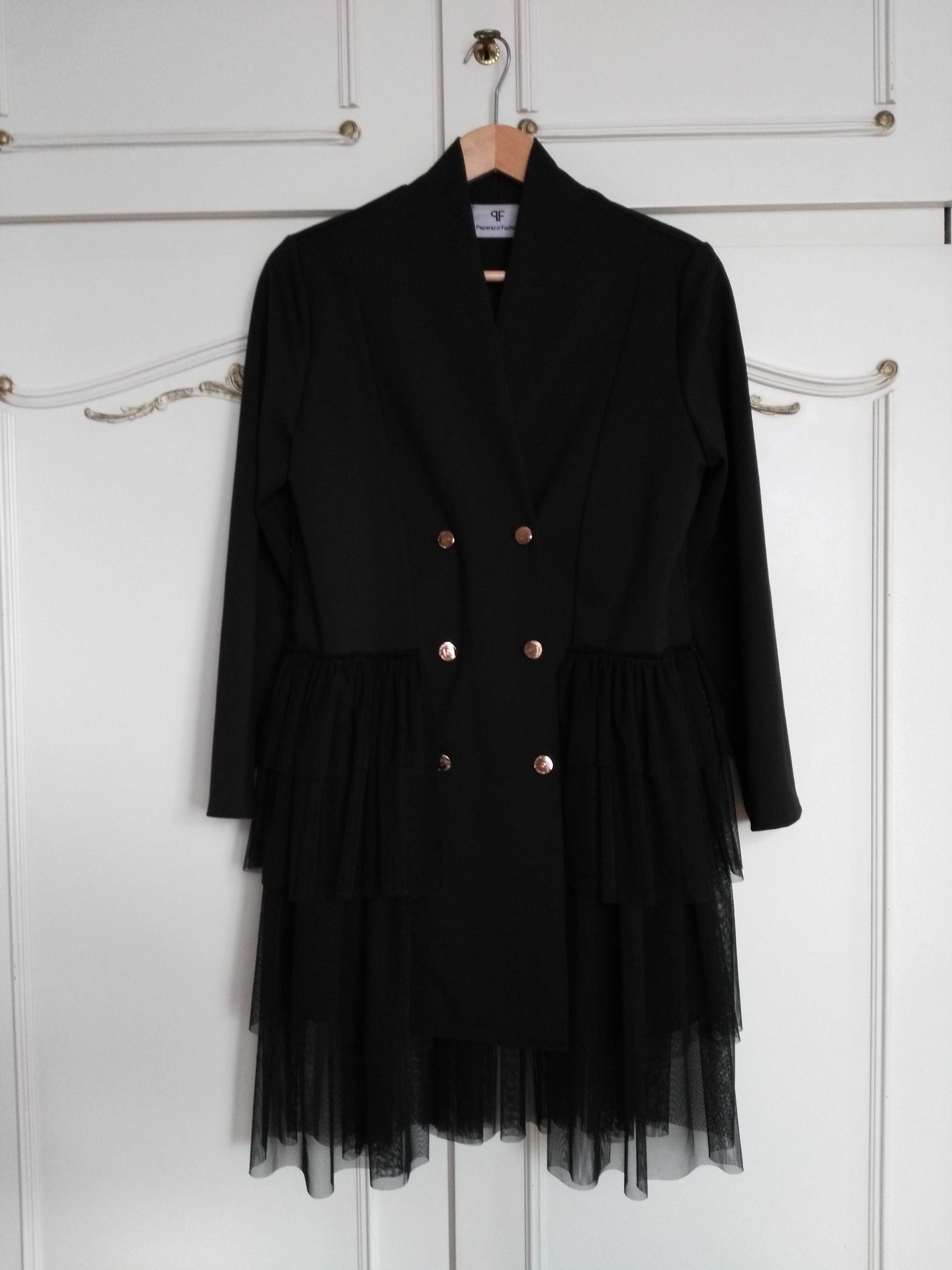 Paparazzi Fashion sukienka czarna tiul  falbany sukienko marynarka