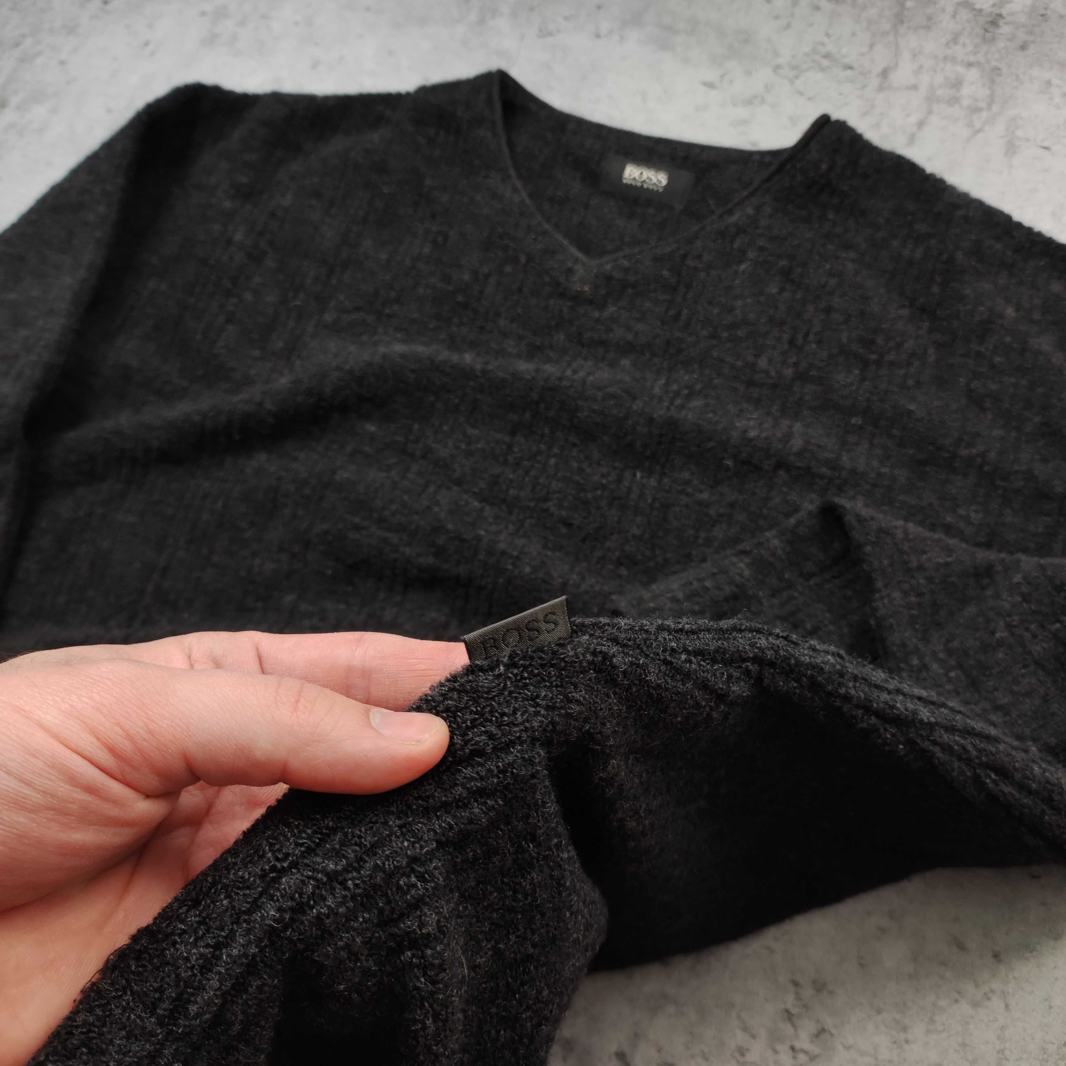 MĘSKI Elegancki Sweter Wełna PREMIUM Hugo Boss Małe Logo Kołnierzyk V
