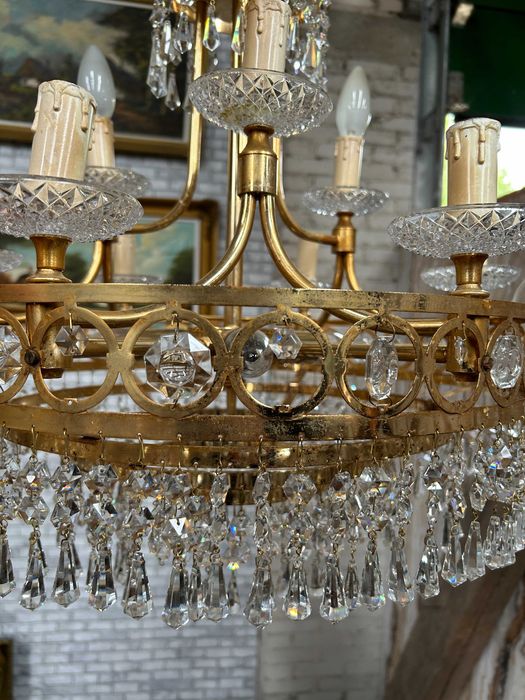 Piękny żyrandol mosiężny kryształowy #8014 Stylowy Węgrów