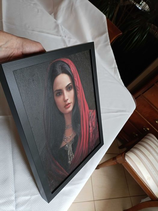 Obraz olejny na płótnie Mario Silano (1973) "Donna in rosso"