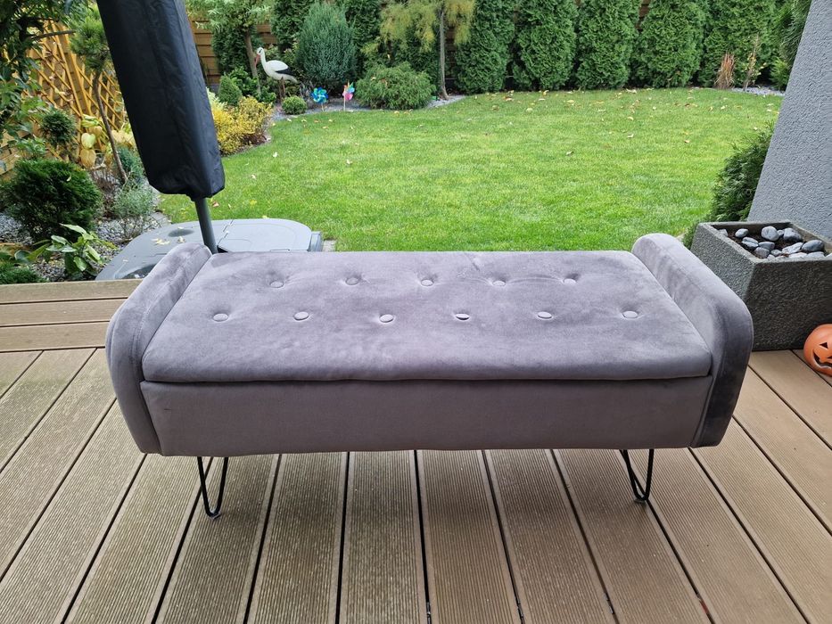 Ławka z pojemnikiem szara Homla do przedpokoju pufa