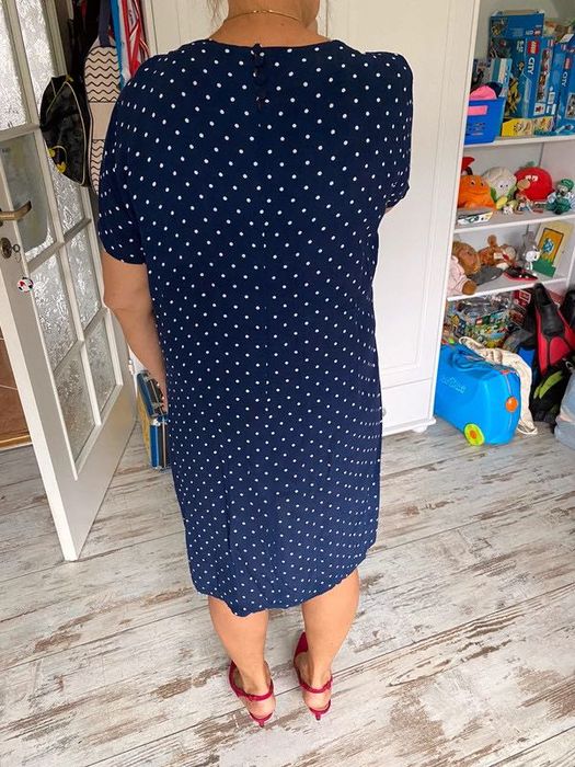 Vila MIDI przewiewna sukienka w kropki w groszki granat 42 XL 44 XXL