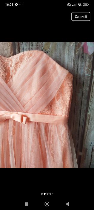 Pastelowa koronkowa sukienka koktajlowa M/L elegancka, jak nowa wesele