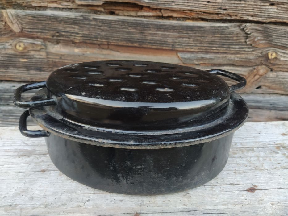 Naczynie emaliowane gęsiarka brytdanka retro vintage PRL