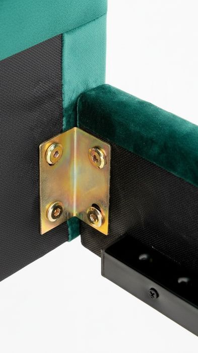 Łóżko 140x200 tapicerowane ze stelażem, na nóżkach, butelkowa zieleń