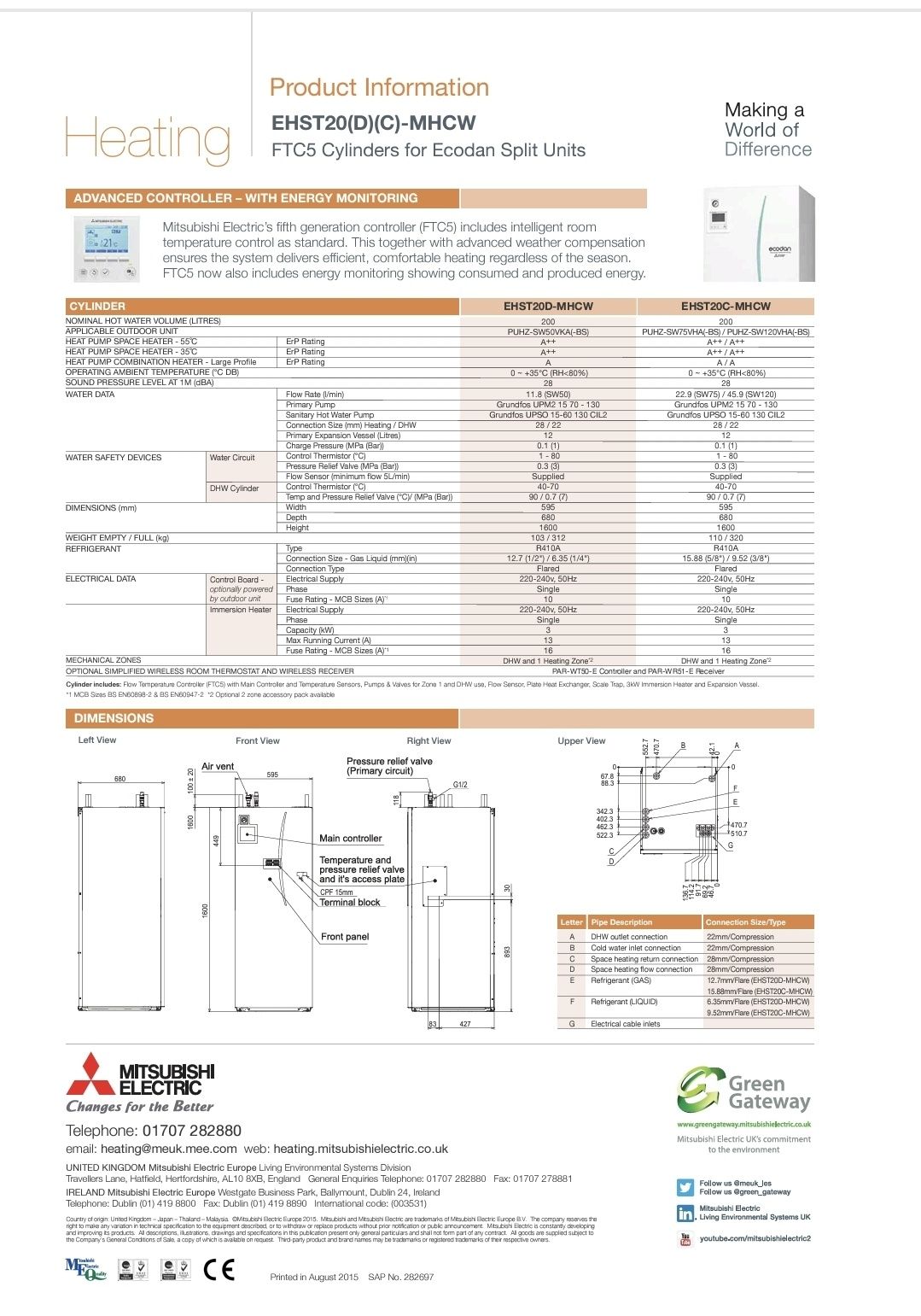 Pompa Ciepła MitsubishiI EHST20D-MHCWR2  jedn wewn split FTC5