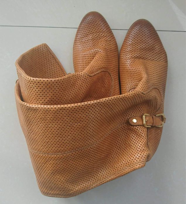 Karmelowe kozaczki ażurowe Prima Moda