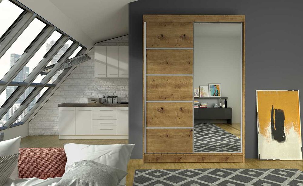 Szafa przesuwna dwudrzwiowa LENA III 120cm szafa do sypialni z lustrem