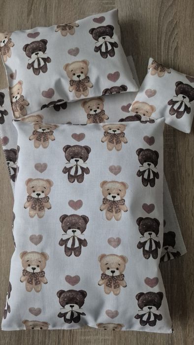 Pościel dla lalki do wózka łóżeczka kołyski 4 elem miś misie