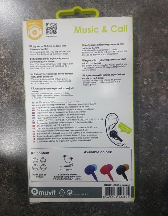 Phones Muvit.
Cores laranja, verde.
Novos