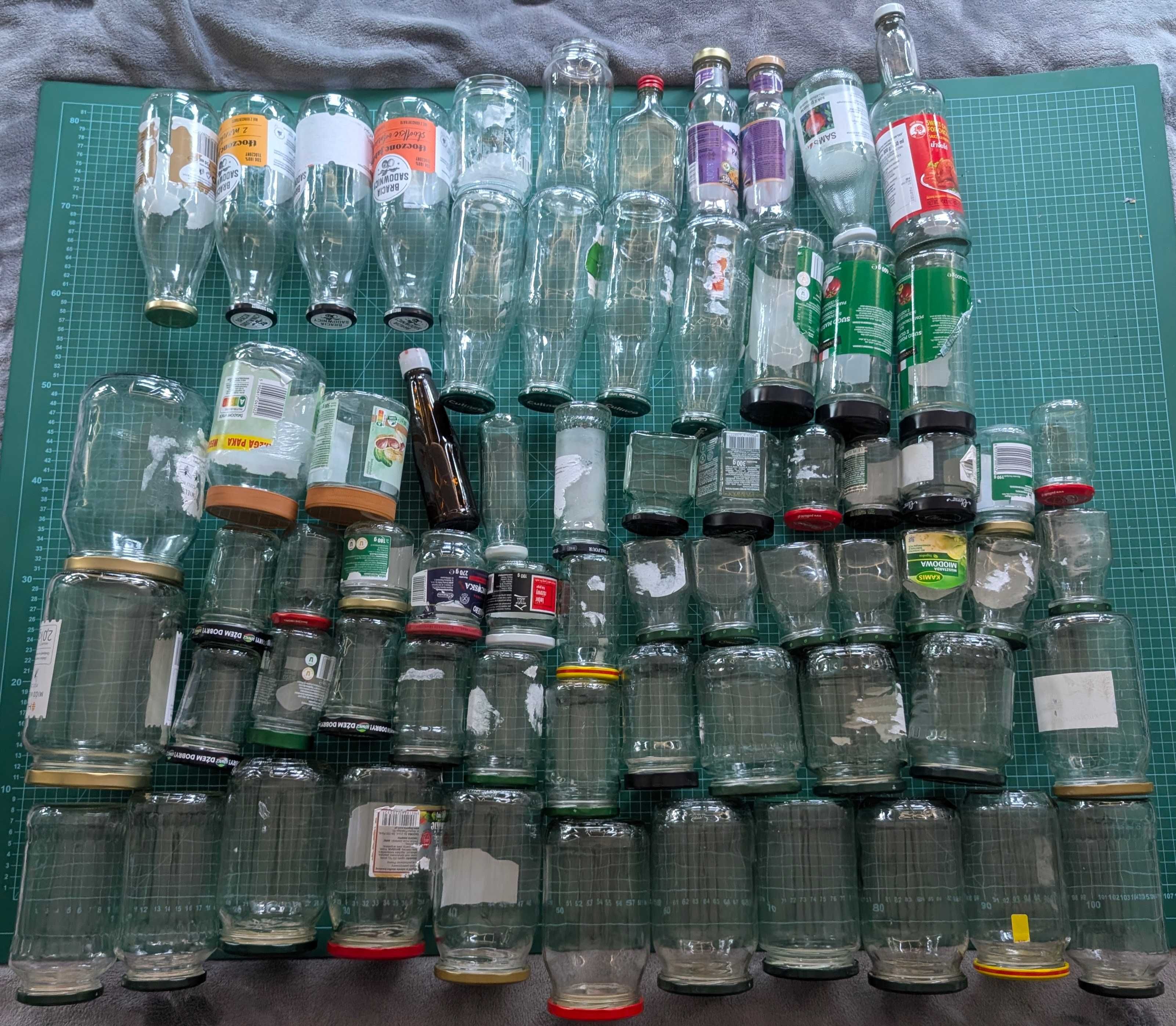 48 słoików i 14 butelek, szklane, z nakrętkami, mix rozmiarów, wysyłka
