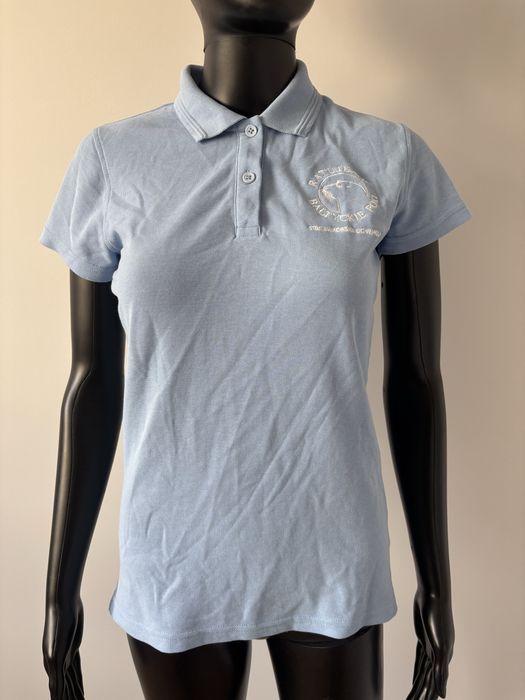 niebieska bluzka z krótkim rękawem tshirt polo z kołnierzykiem S foki