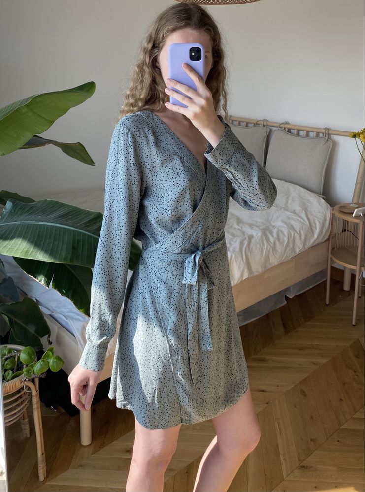 Kopertowa sukienka 38 M H&M wiskoza na zakładkę krótka wiosnę lato