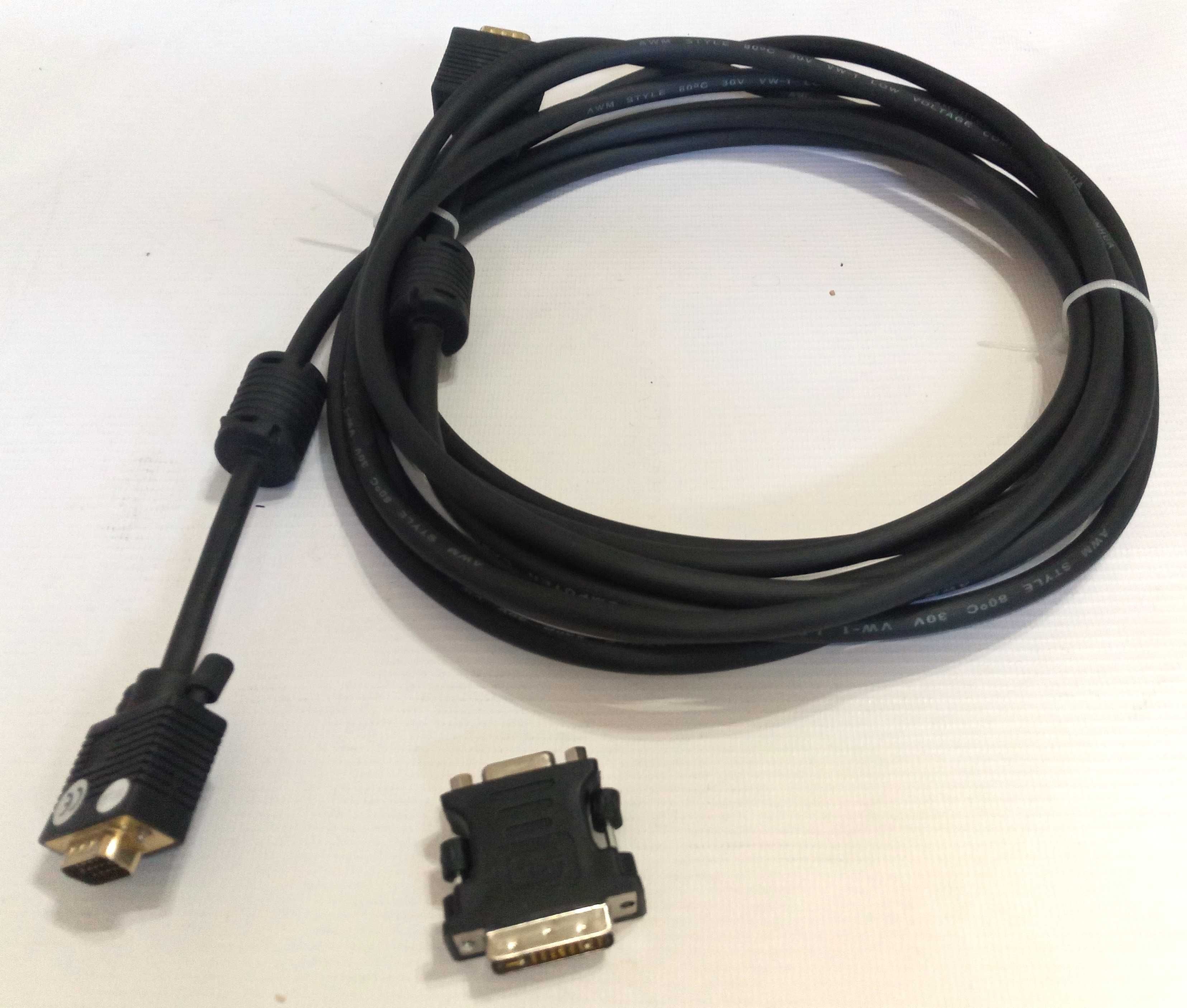 Kabel D-SUB VGA-VGA + DVI przejściówka 4.5m Przewód FULL HD