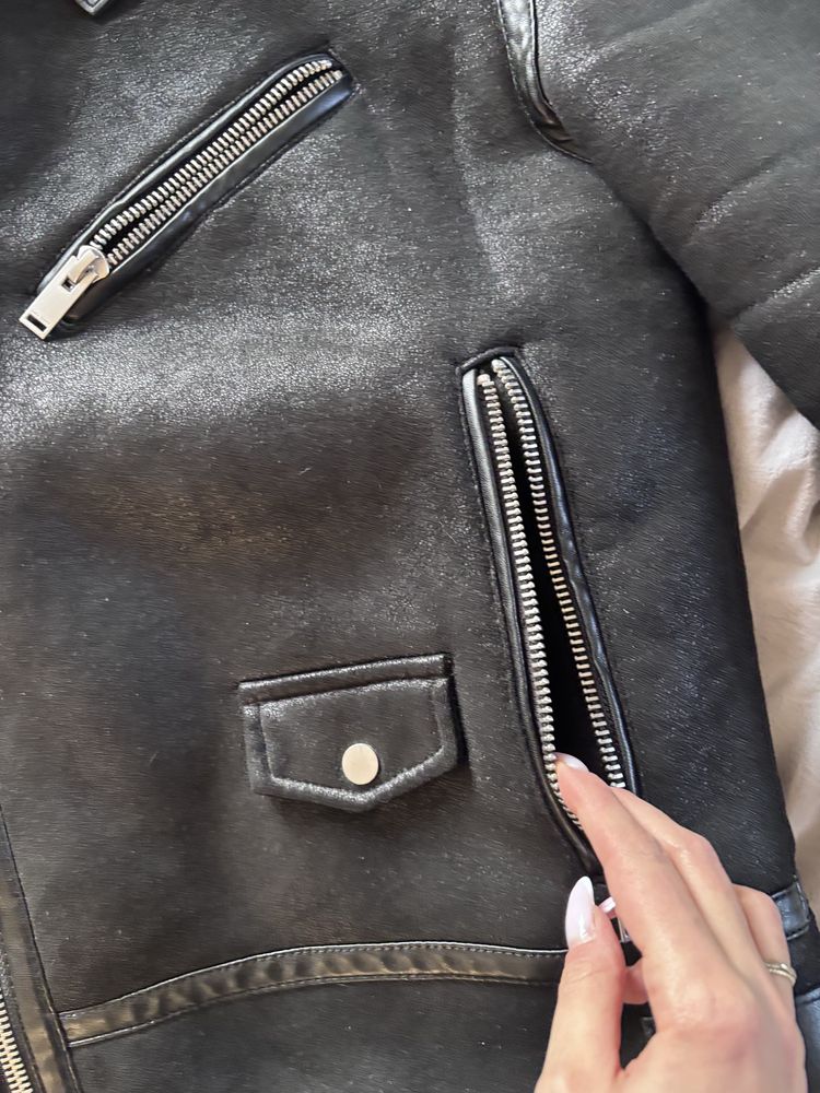 Zara xl męski kożuch pilotka ramoneska czarna 42