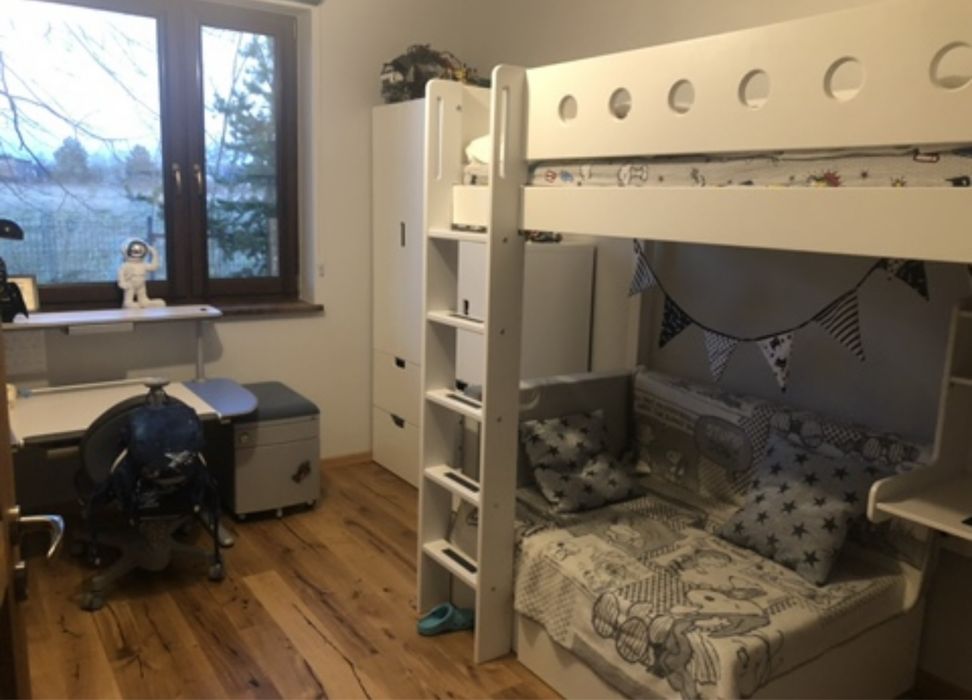 Flexa łóżko piętrowe biurko materace białe skandynawskie