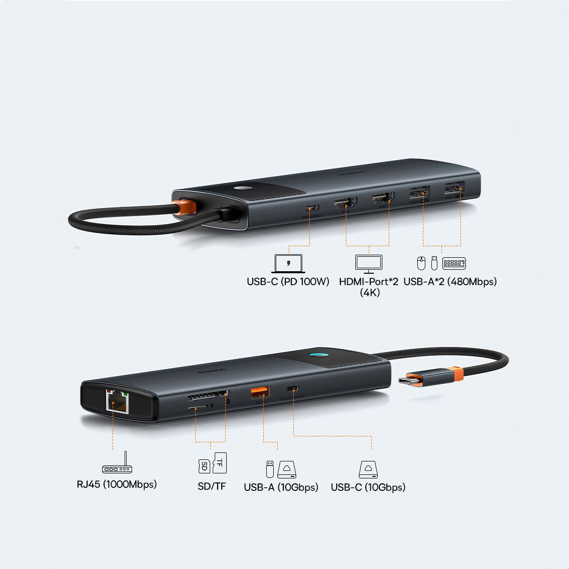 10w1 HUB Adapter USB-C do USB-C PD / 3x USB-A / 2x HDMI / RJ-45 /