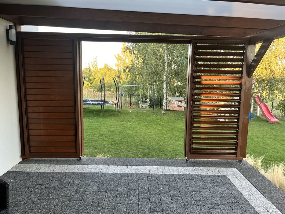 Pergola ruchome deseczki zadaszenie tarasu shuttersy