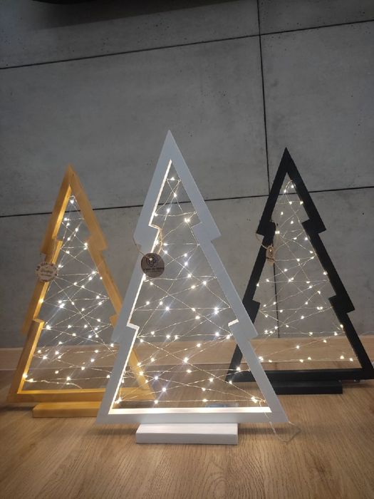 Choinka Drewniana LED 60cm – 50 Lampek – Ozdoba Bożonarodzeniowa HIT