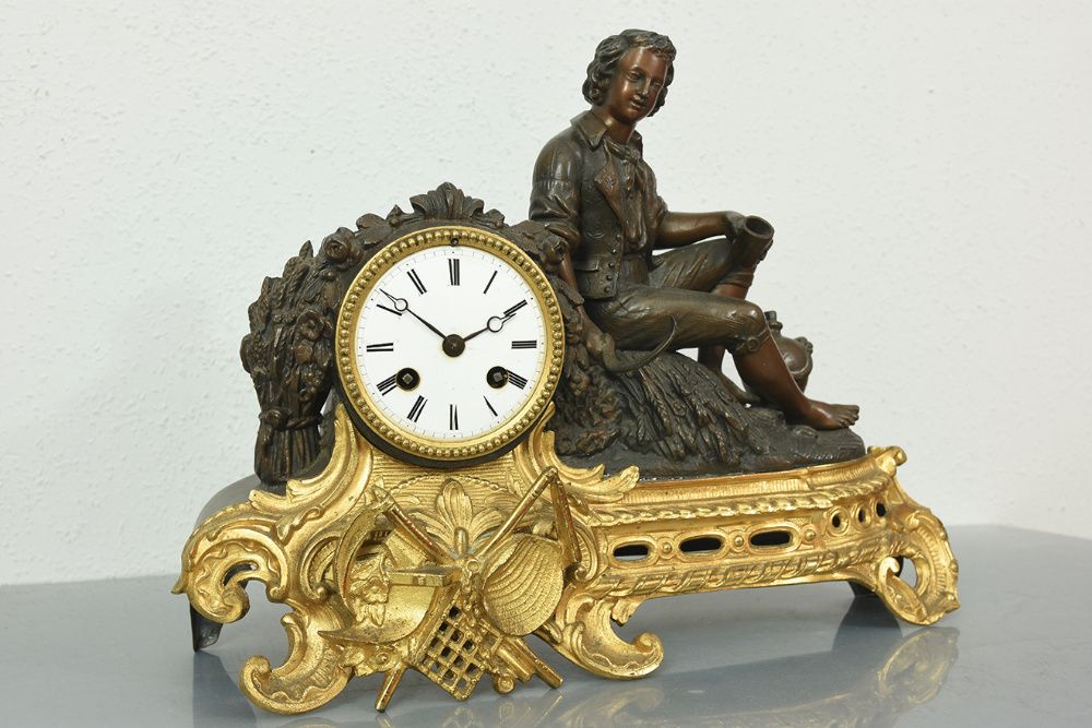 Żniwa zegar stojący kominkowy złocony ! Francja XIX w