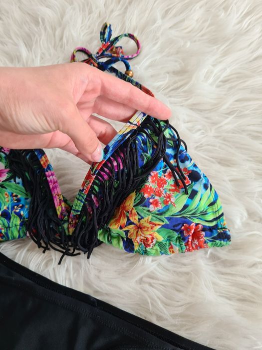 Vintage S 36 M 38 strój kąpielowy kostium dwuczęściowy bikini frędzle