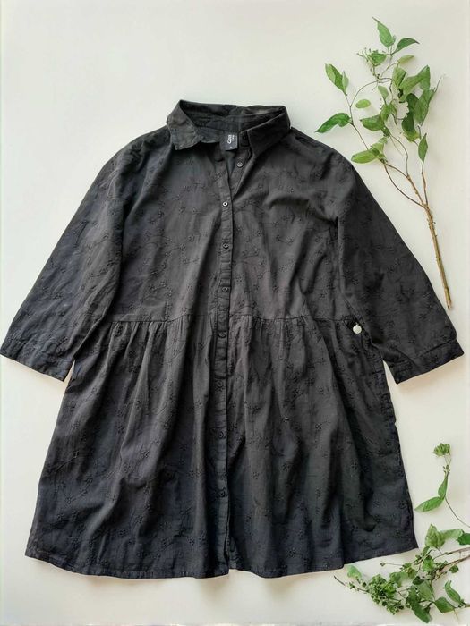 Czarna sukienka w haftowane kwiaty 100% bawełna cotton 42 XL plus size
