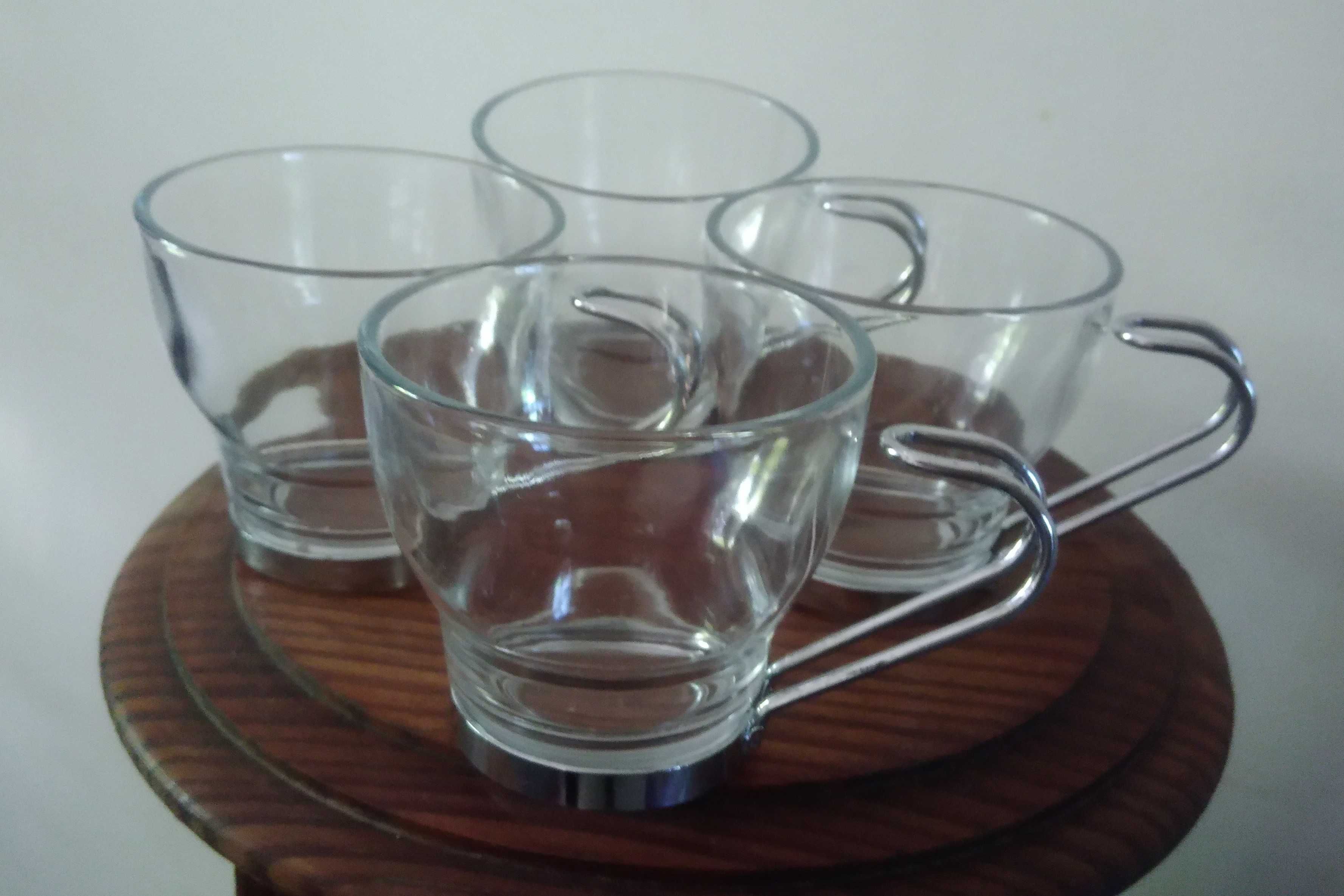 Chávenas (3) de café, vidro e metal, design moderno, estado impecável