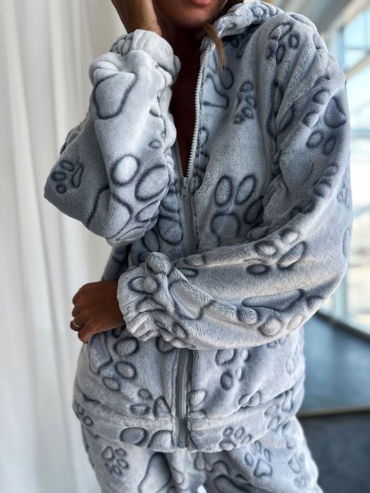 Женская махровая пижама зимняя кофта и штаны с принтом S-XXL свободная