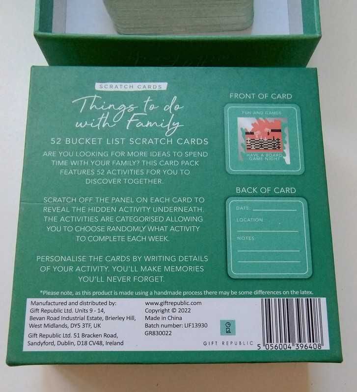 Gra rodzinna Things to do with Family 52 bucket list scratch cards