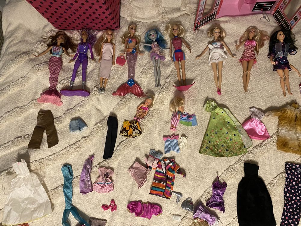 Lalki lalka Barbie 9 sztuk dużych, szafa dwa psy i dwa bobasy