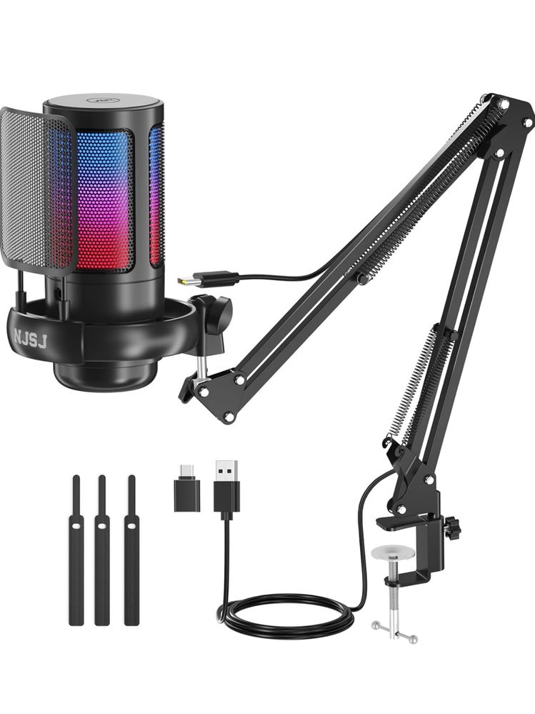 Zestaw mikrofonów do gier USB do komputera, mikrofon pojemnościowy RGB