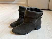Buty botki sztyblety zamszowe zielone oliwkowe khaki 38 24cm jesienne