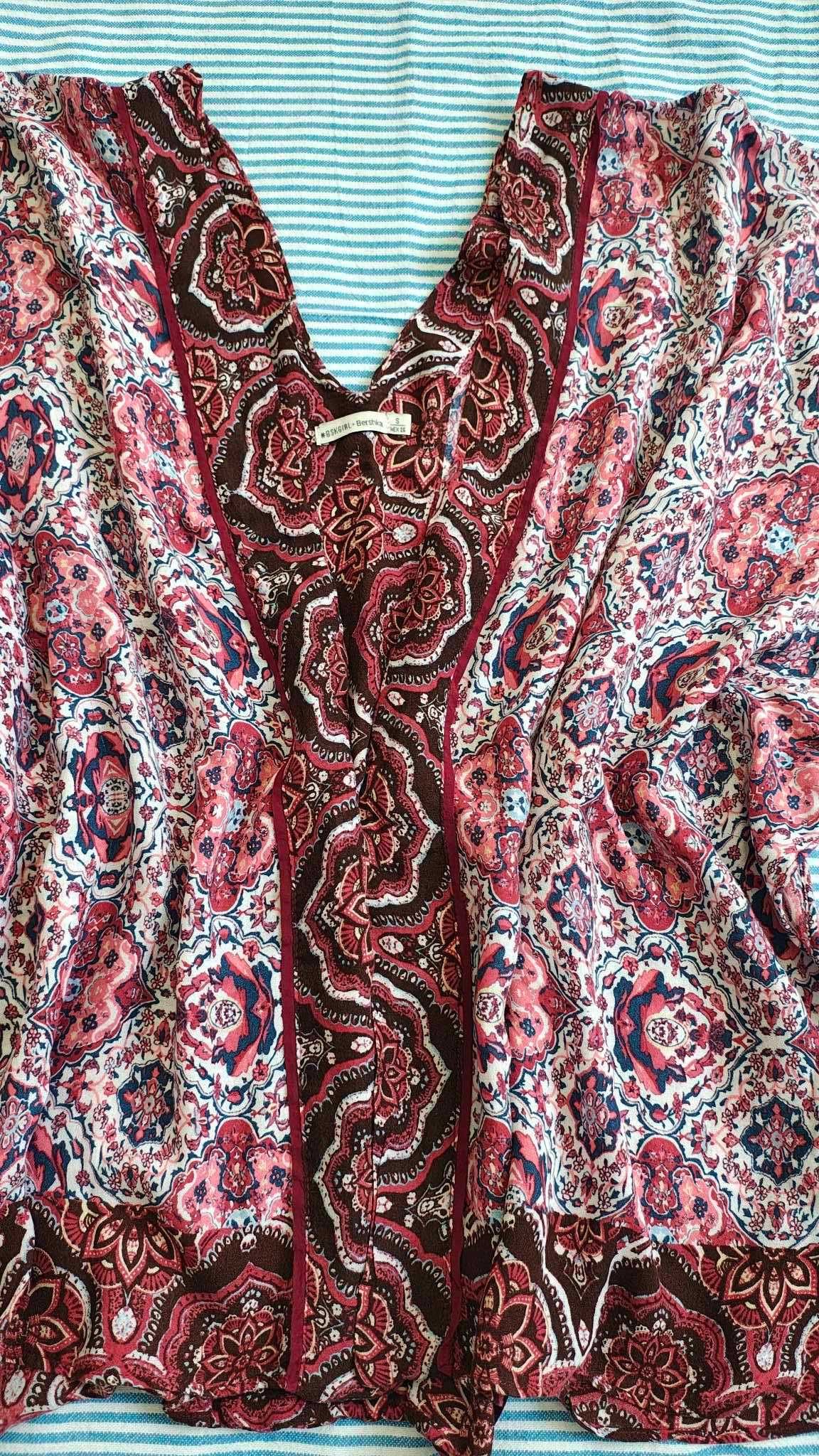 Bluzka/narzutka kolorowa wzór orient bordowa hippi boho casual