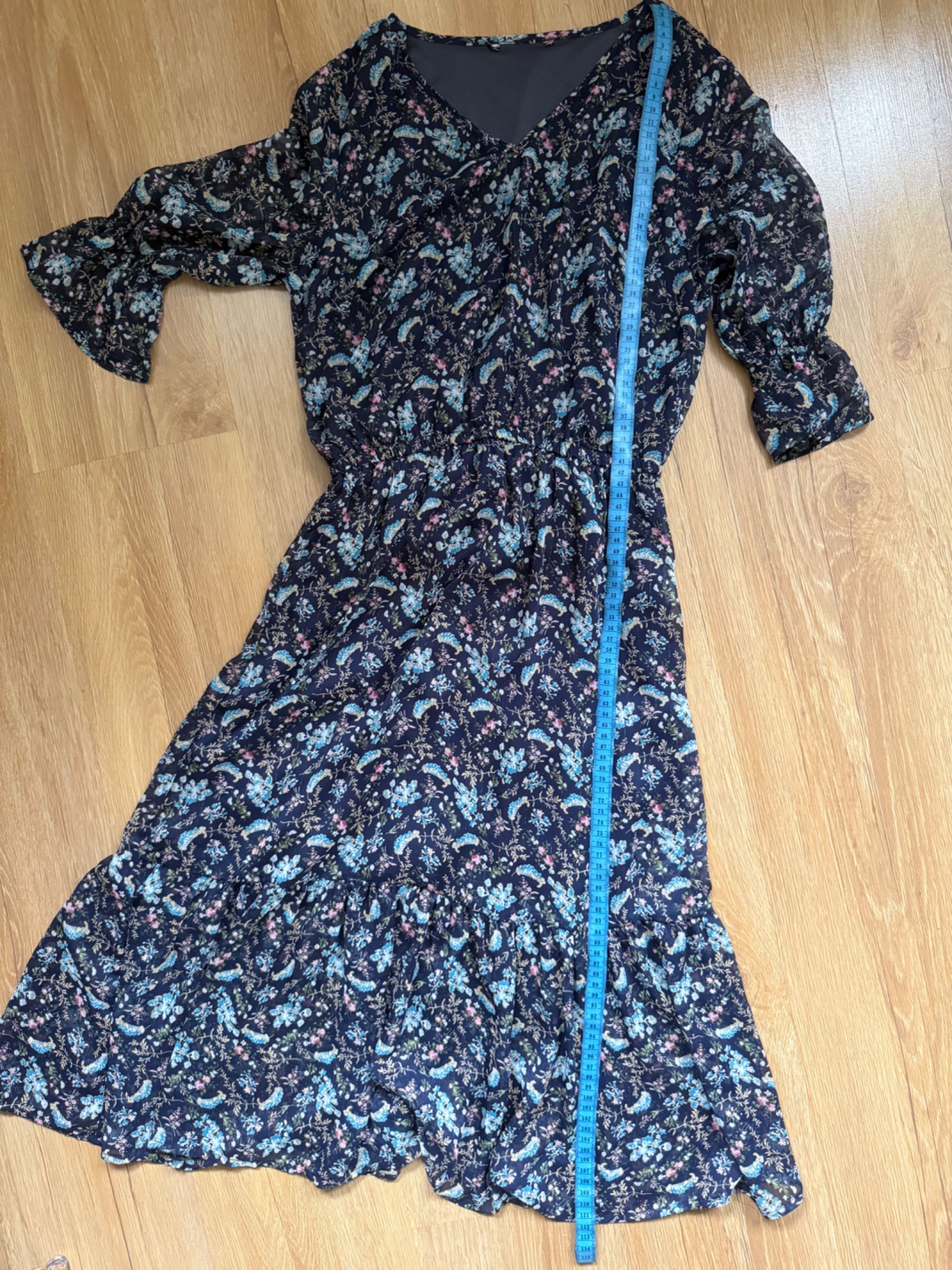 Zwiewna sukienka w kwiatki midi na podszewce Vintage XS/S