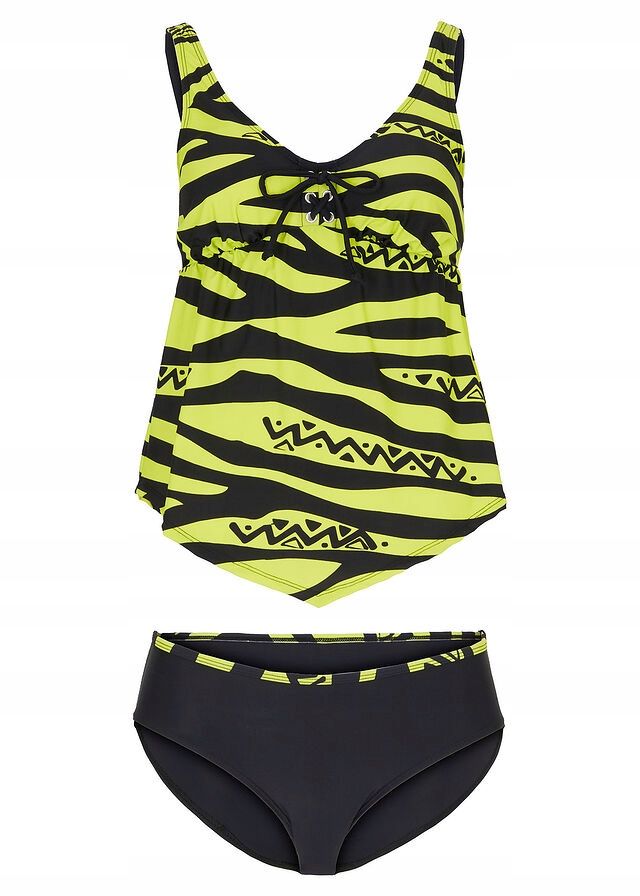 B.P.C tankini w czarno-limonkowe wzory 44.